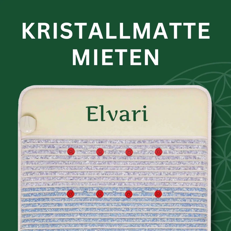 Alt-Text (Deutsch): Kristallmatte mieten – Elvari Infrarotmatte mit Heilsteinen