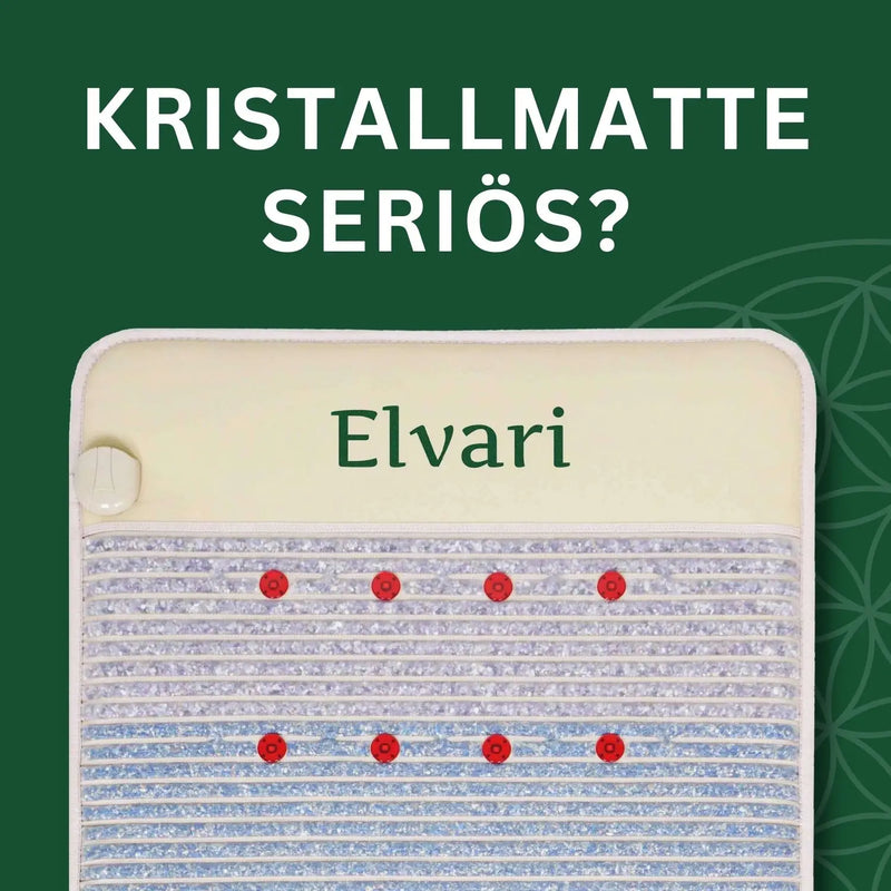 Alt-Text (Deutsch):
Kristallmatte von Elvari – seriöses Wellnessprodukt mit Heilsteinen?