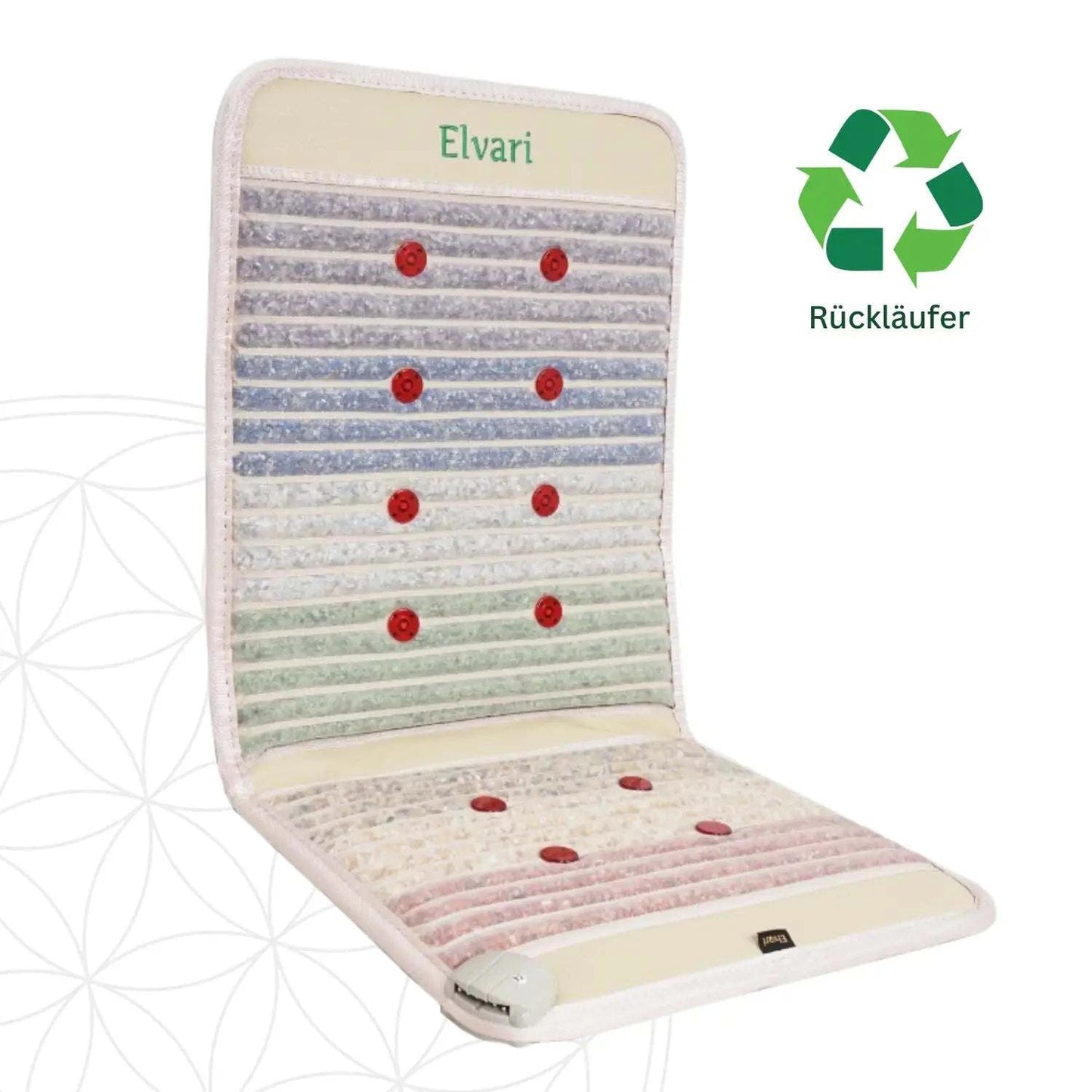 Kristallmatte Mini gebraucht kaufen mit Recycling-Symbol, beige Variante mit roten Infrarotpunkten, ideal als Rückläufer-Angebot.