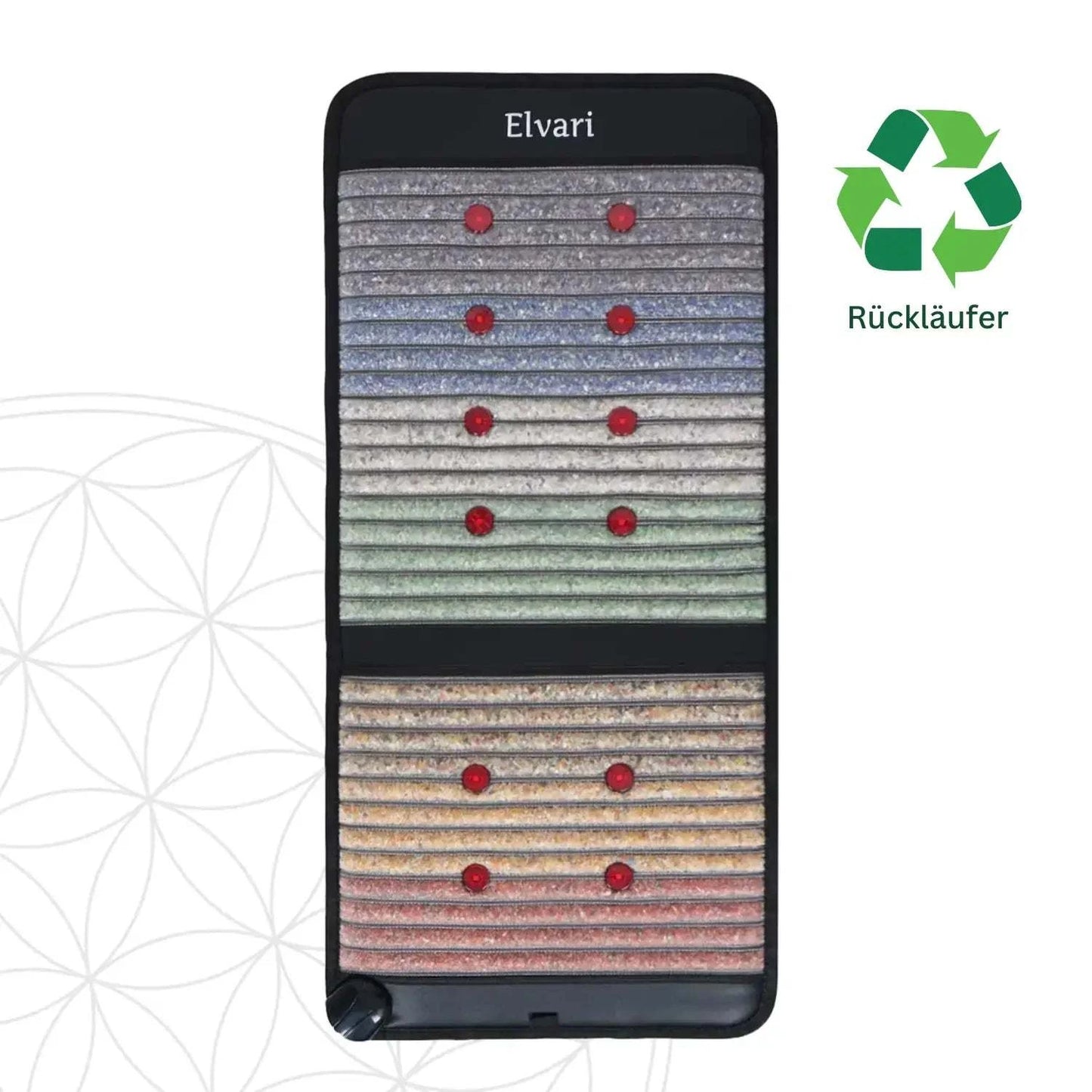 Schwarze Kristallmatte Mini gebraucht mit Recycling-Symbol, hochwertige Rückläufer-Version mit farbigen Kristallzonen und Infrarotpunkten.