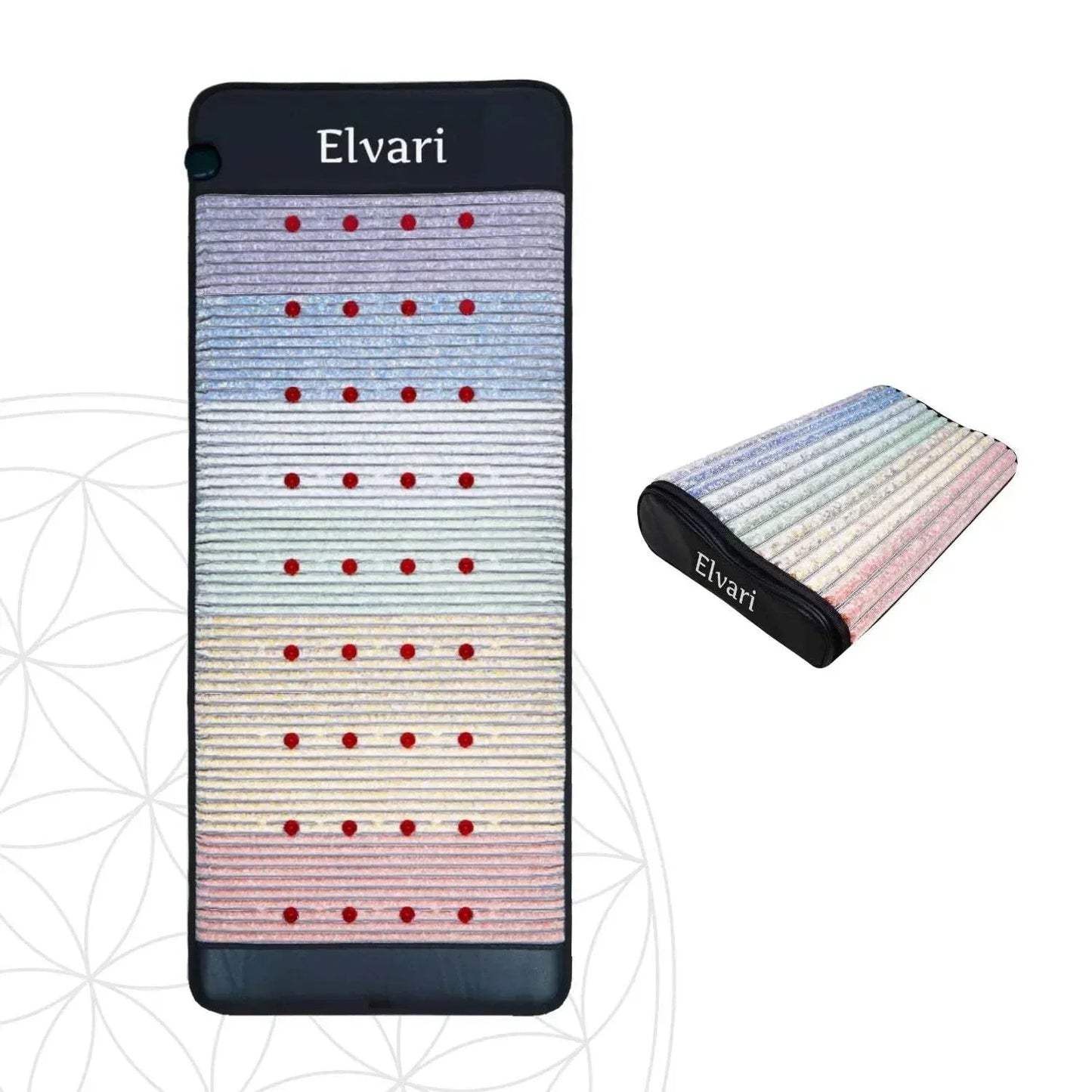 Dunkles Kristallmatte 2.0 Bundle von Elvari inklusive ergonomischem Kristallkissen – hochwertiges Set für Entspannung und Energiearbeit.