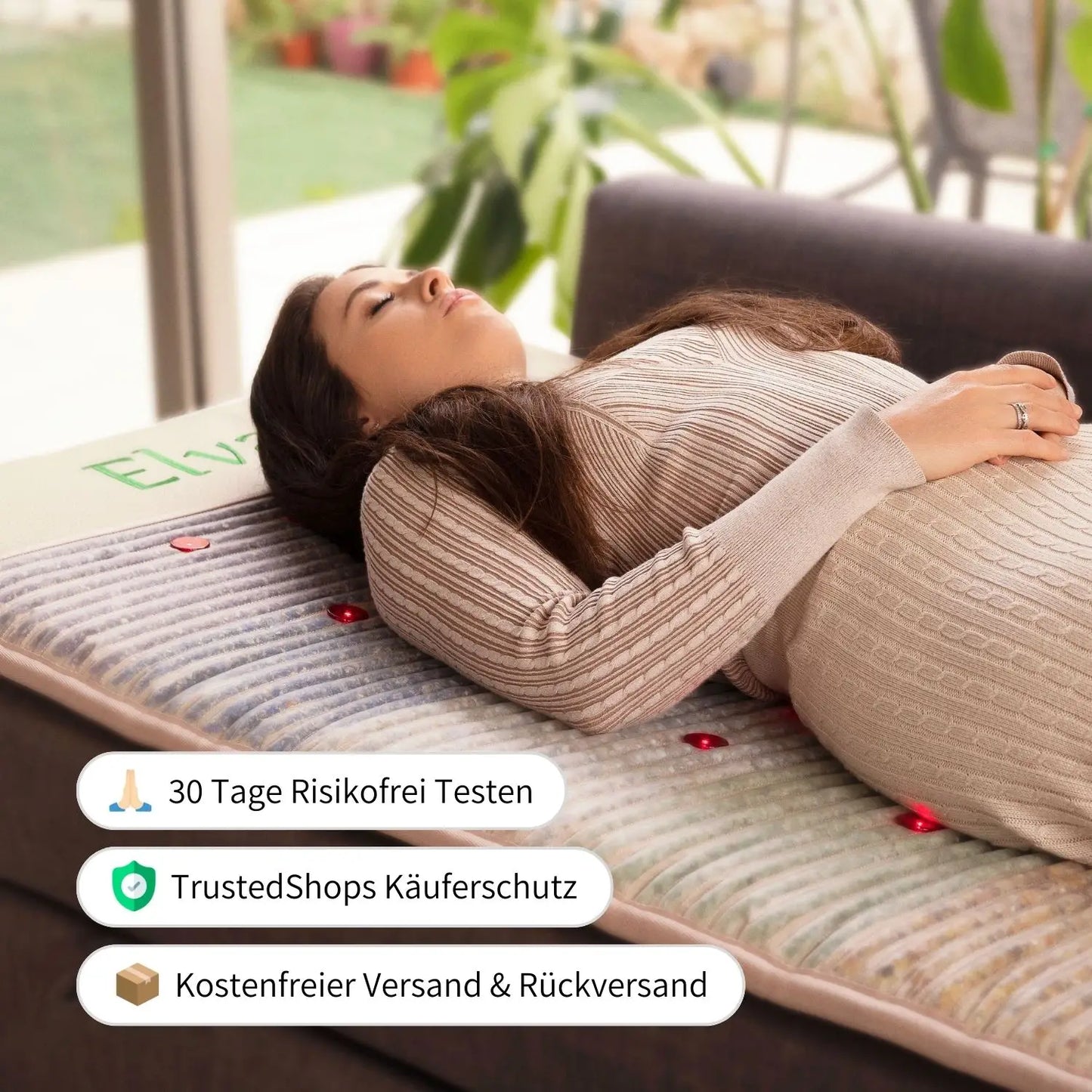 Frau liegt auf gebrauchter Kristallmatte