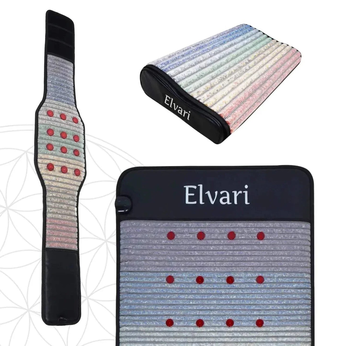 Kristallgürtel 2.0 Bundle von Elvari in schwarzer Ausführung mit Kristallkissen und Matte. Hochwertiges Wellness-Set jetzt online erhältlich.